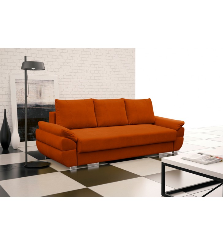 Pomarańczowa, rozkładana sofa z pojemnikiem na pościel Benita penta11
