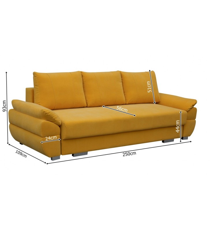 Zółta, rozkładana sofa z pojemnikiem na pościel Benita penta12