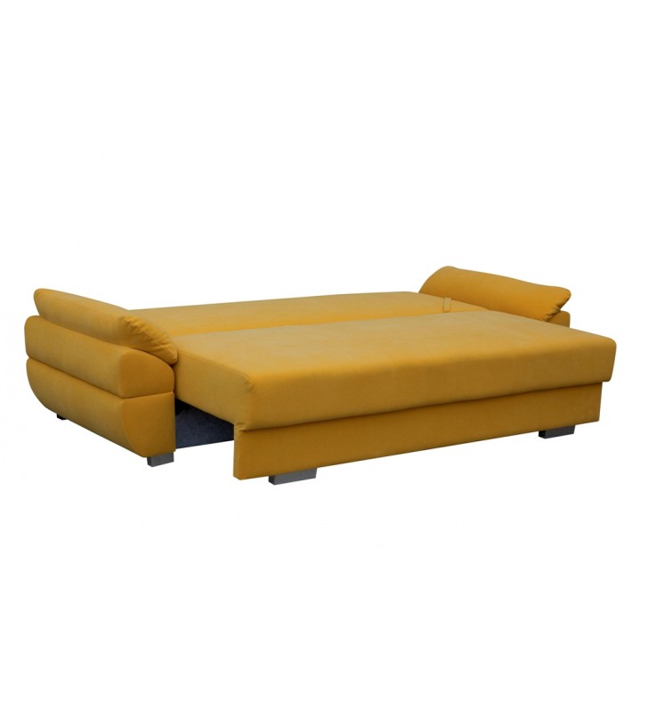 Zółta, rozkładana sofa z pojemnikiem na pościel Benita penta12