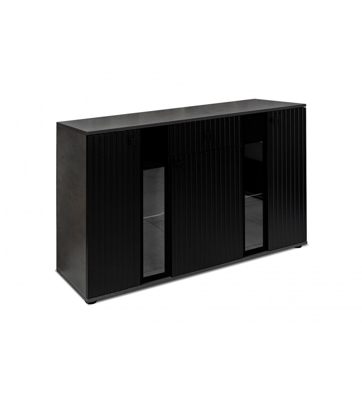 Czarno-grafitowa komoda z lamelami SALSA MDF BL/MAT