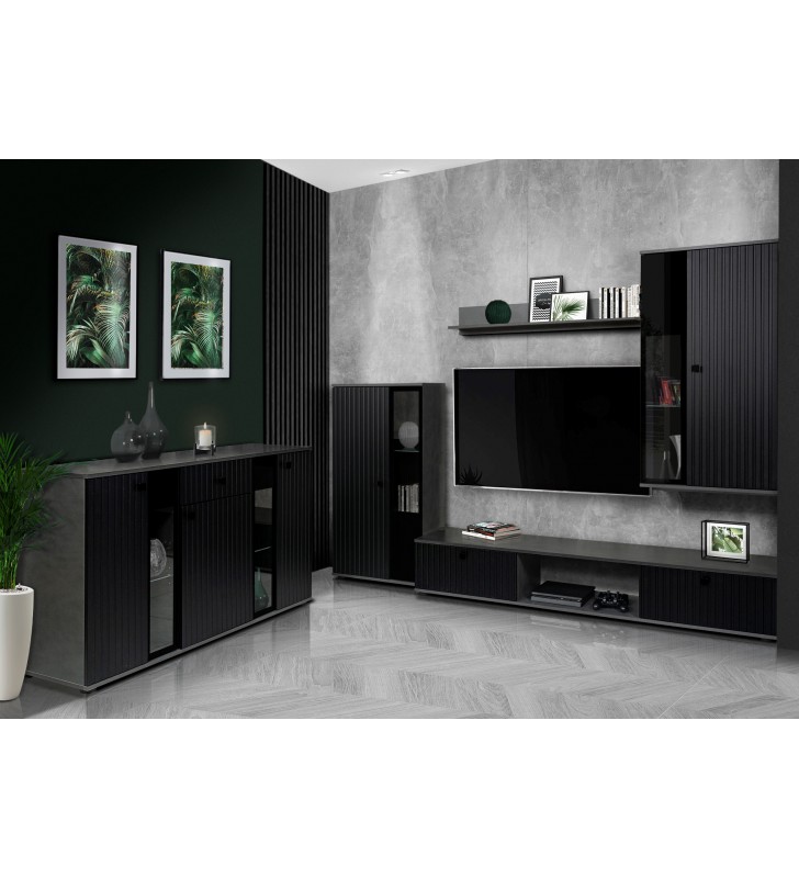 Czarno-grafitowa komoda z lamelami SALSA MDF BL/MAT