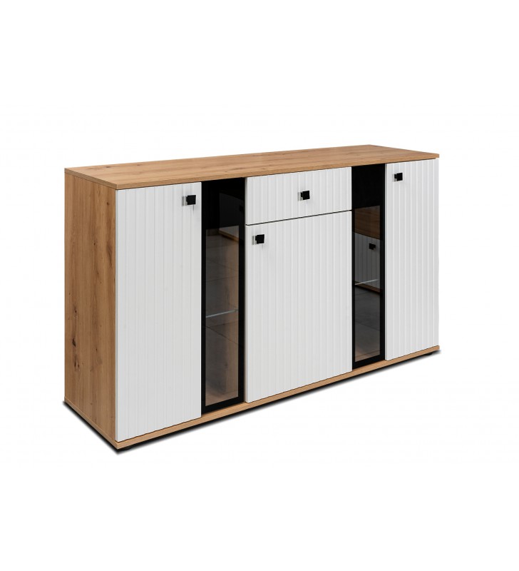 Biało-brązowa komoda z lamelami SALSA MDF WH/AR