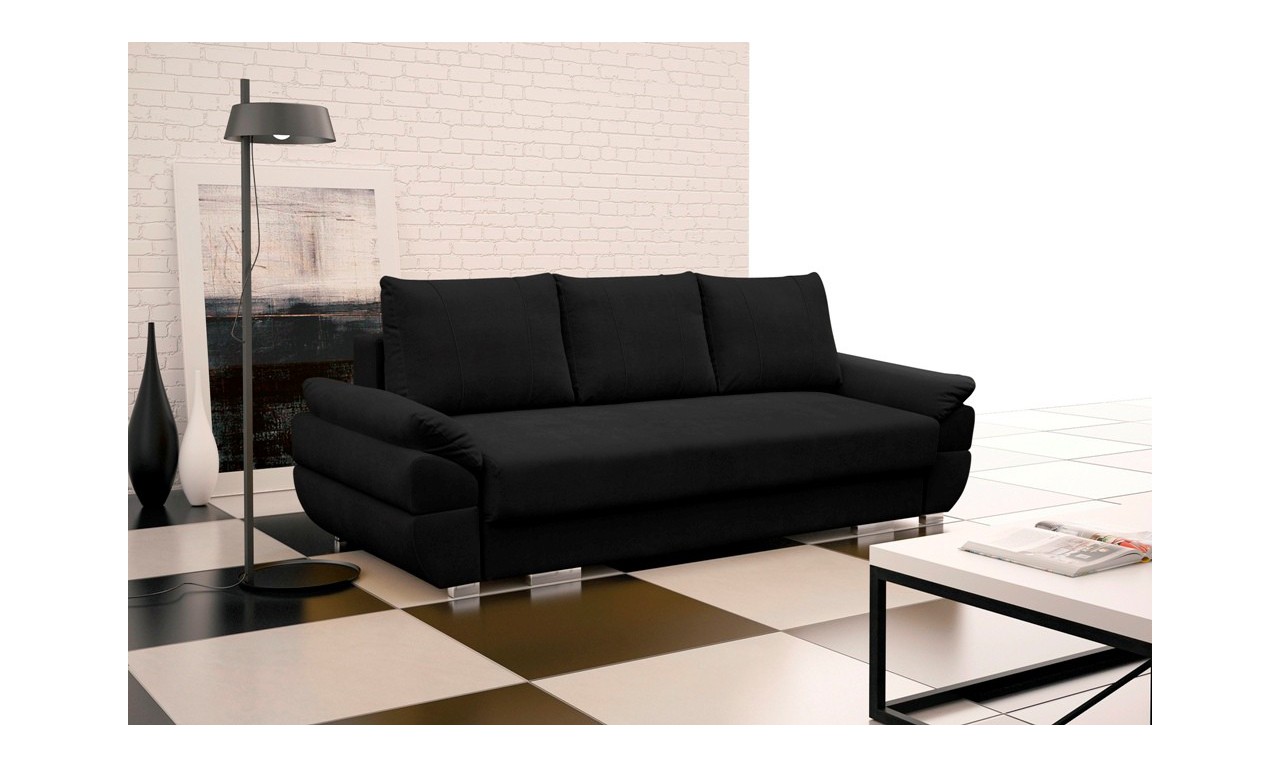 Czarna, rozkładana sofa z pojemnikiem na pościel Benita penta18