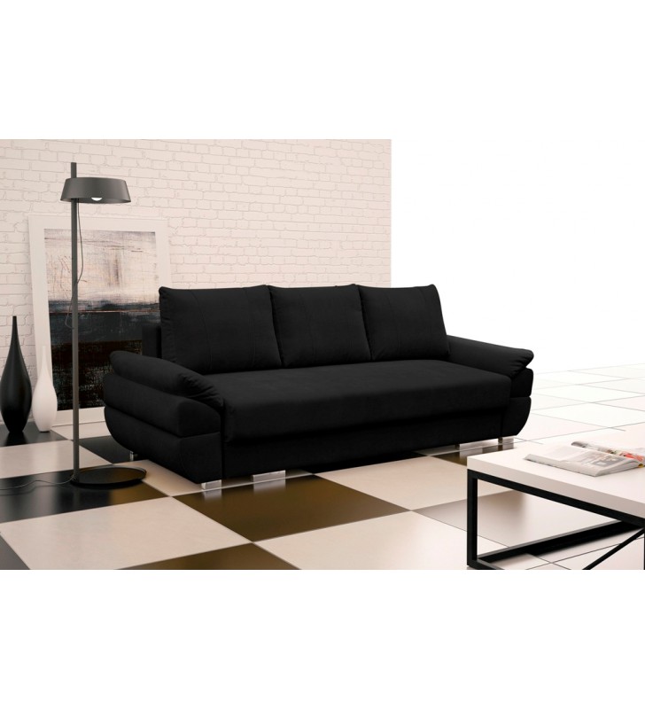 Czarna, rozkładana sofa z pojemnikiem na pościel Benita penta18