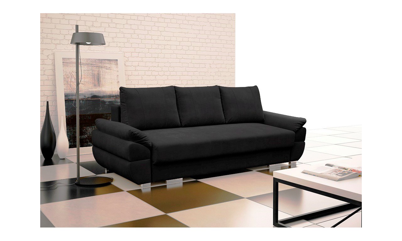 Czarna, rozkładana sofa z pojemnikiem na pościel Benita aston20