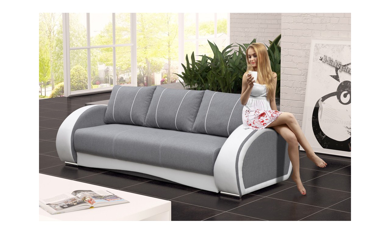 Jasnoszara, rozkładana sofa z pojemnikiem na pościel Cher