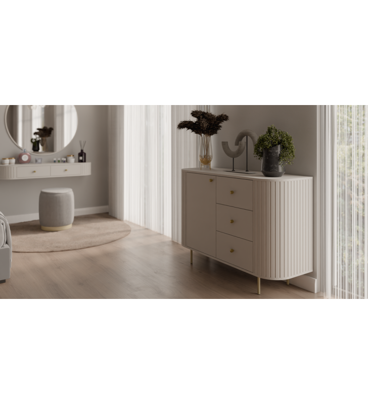 Beżowa komoda z szufladami w stylu nowoczesnym Ovalio 813