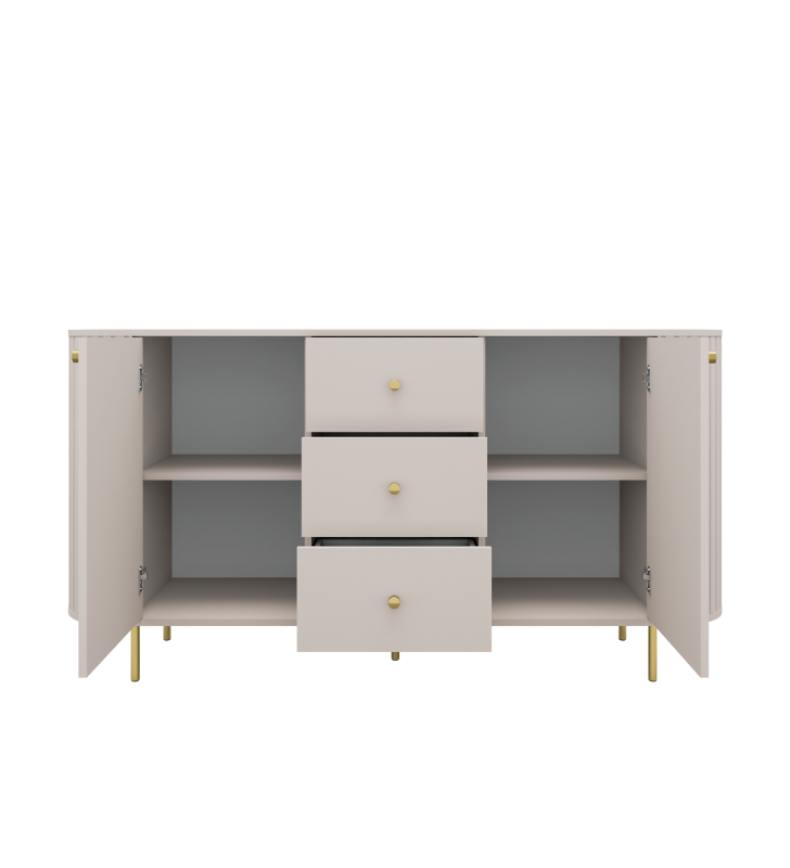 Beżowa, szeroka komoda z szufladami w stylu nowoczesnym Ovalio 823