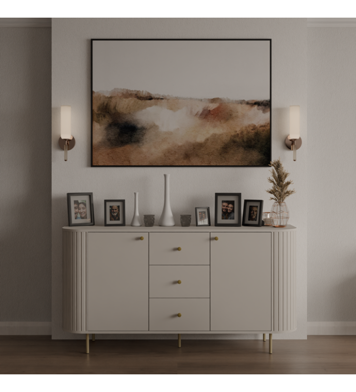 Beżowa, szeroka komoda z szufladami w stylu nowoczesnym Ovalio 823