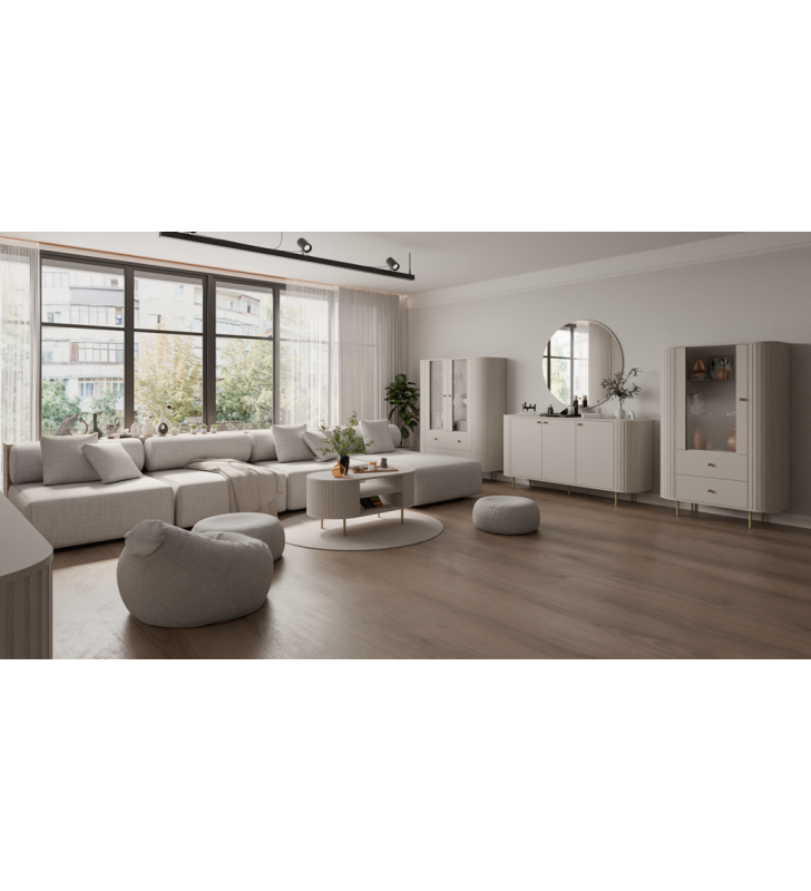 Beżowa, szeroka komoda w stylu nowoczesnym Ovalio 830