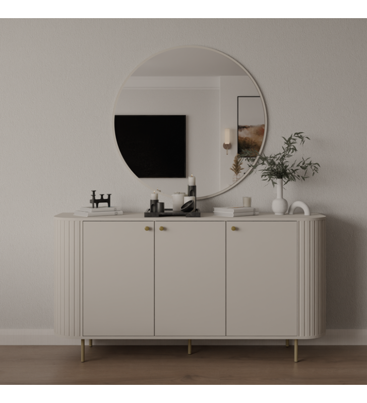 Beżowa, szeroka komoda w stylu nowoczesnym Ovalio 830