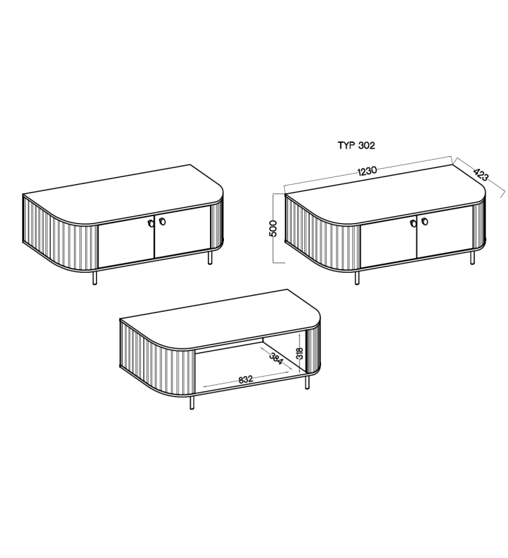 Beżowy stolik RTV w stylu nowoczesnym Ovalio 302