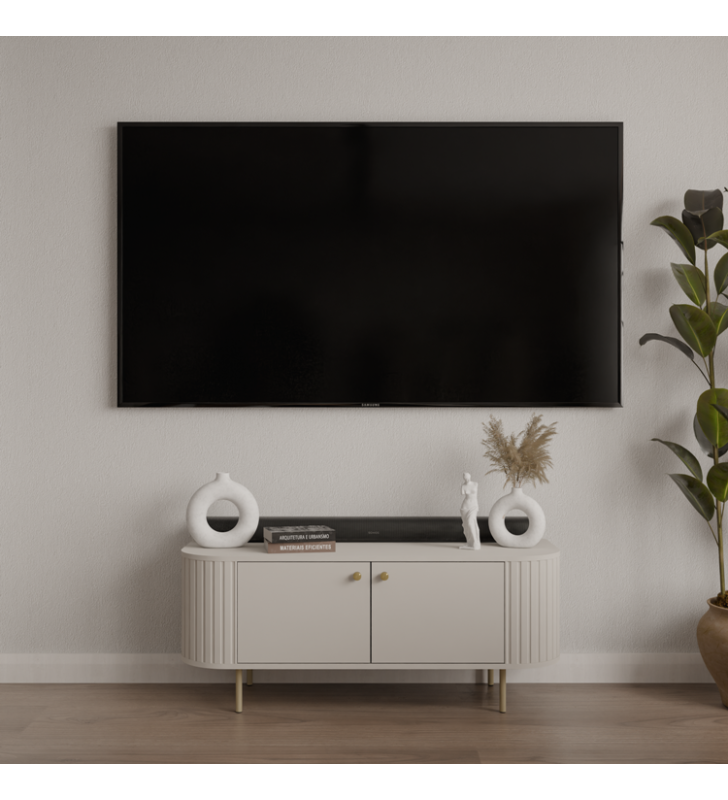 Beżowy stolik RTV w stylu nowoczesnym Ovalio 302