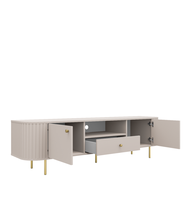 Beżowy, szeroki stolik RTV w stylu nowoczesnym Ovalio 321