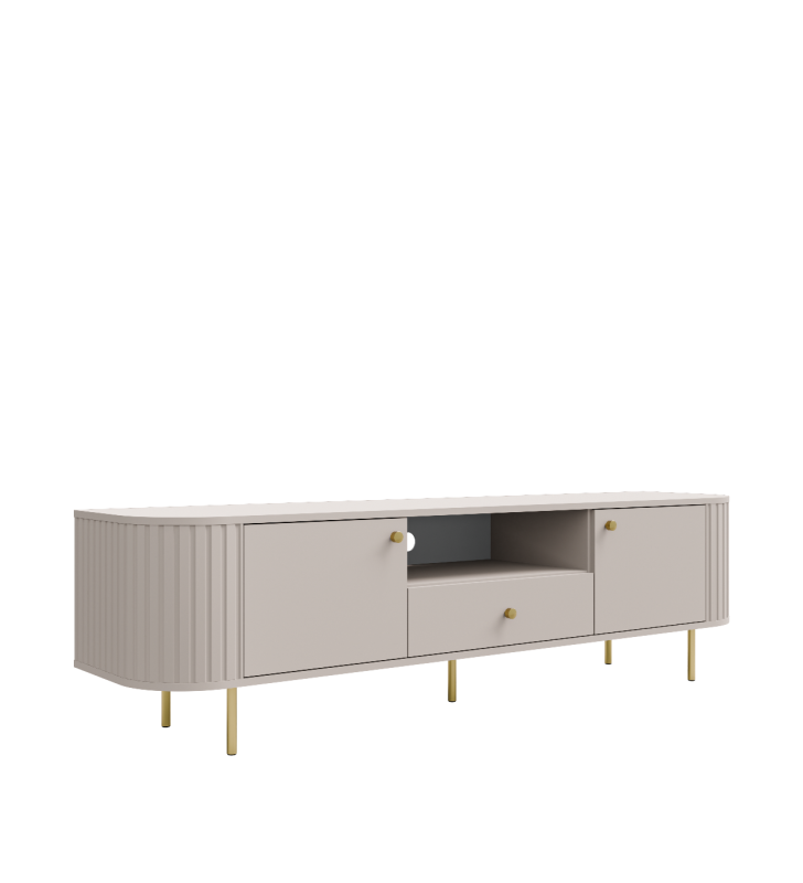 Beżowy, szeroki stolik RTV w stylu nowoczesnym Ovalio 321