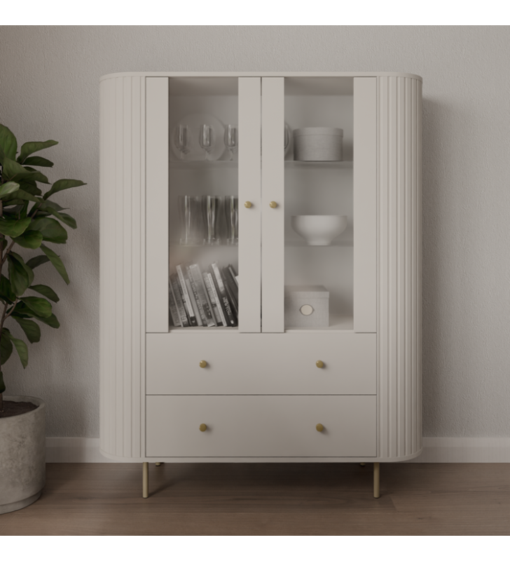 Beżowa, szeroka witryna w stylu nowoczesnym Ovalio 122