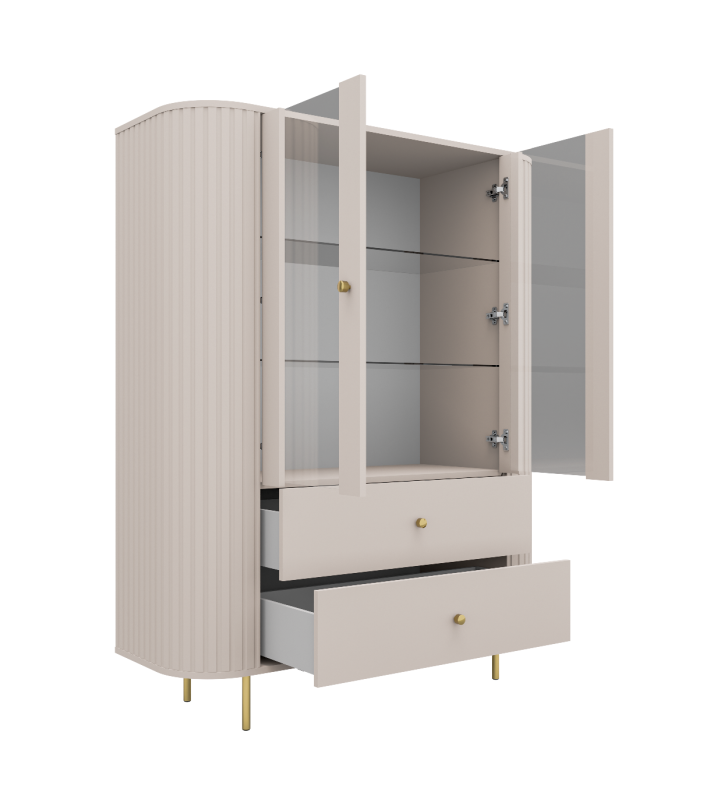 Beżowa, szeroka witryna w stylu nowoczesnym Ovalio 122