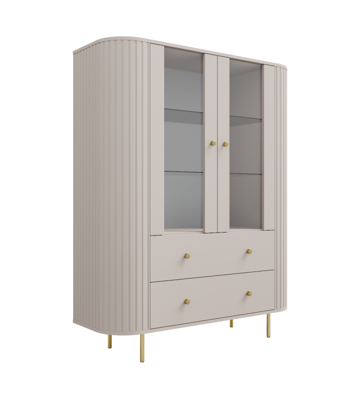 Beżowa, szeroka witryna w stylu nowoczesnym Ovalio 122