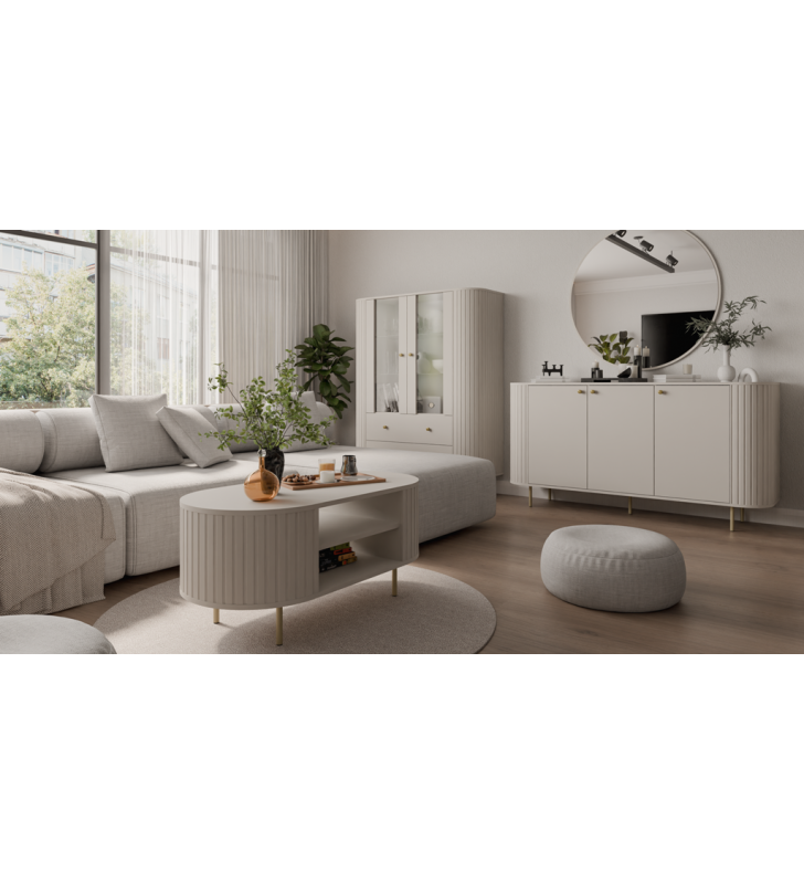 Beżowa ława w stylu nowoczesnym Ovalio 200