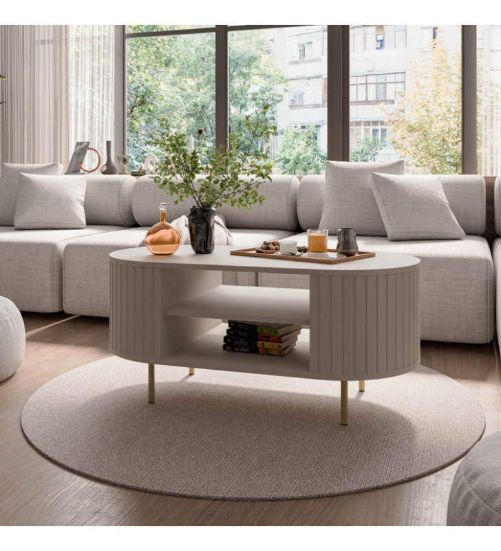 Beżowa ława w stylu nowoczesnym Ovalio 200