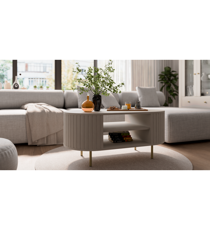 Beżowa ława w stylu nowoczesnym Ovalio 200