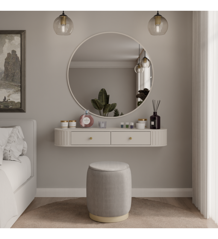 Okrągłe lustro w beżowej ramie Ovalio 701