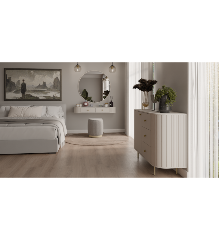 Okrągłe lustro w beżowej ramie Ovalio 701