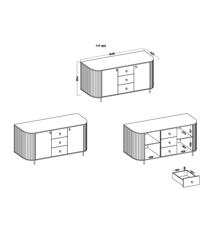 Jasnobrązowa, szeroka komoda z szufladami w stylu nowoczesnym Ovalio 823