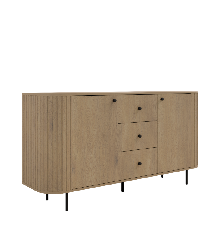 Jasnobrązowa, szeroka komoda z szufladami w stylu nowoczesnym Ovalio 823