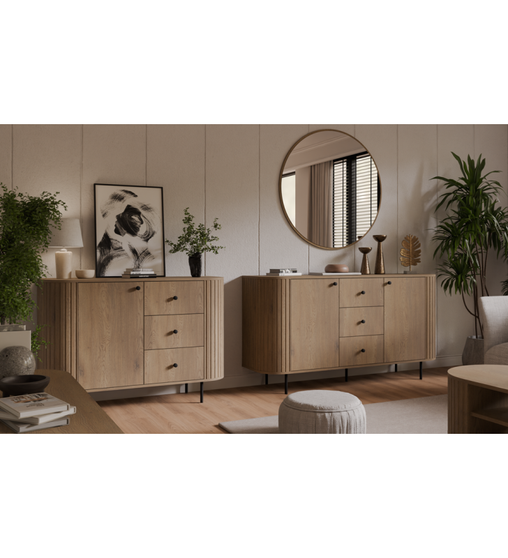 Jasnobrązowa, szeroka komoda z szufladami w stylu nowoczesnym Ovalio 823