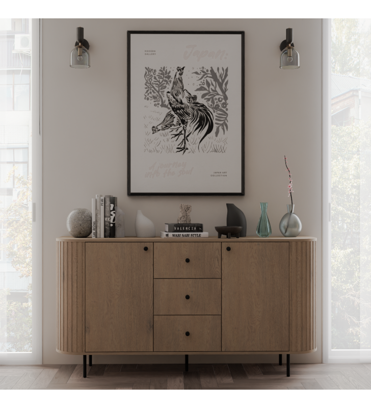 Jasnobrązowa, szeroka komoda z szufladami w stylu nowoczesnym Ovalio 823