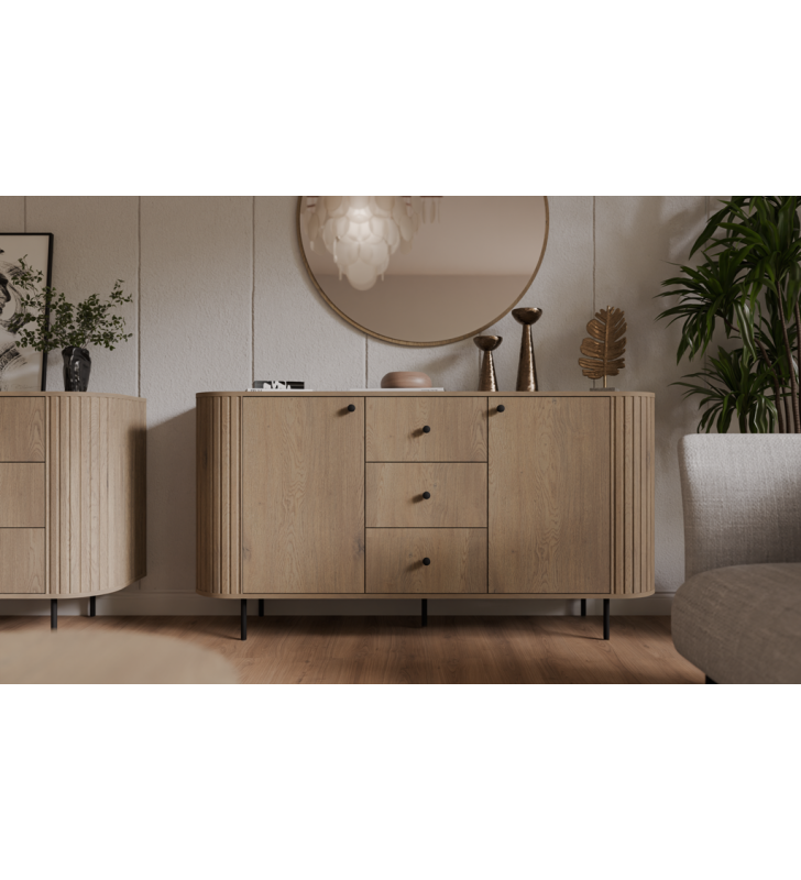 Jasnobrązowa, szeroka komoda z szufladami w stylu nowoczesnym Ovalio 823