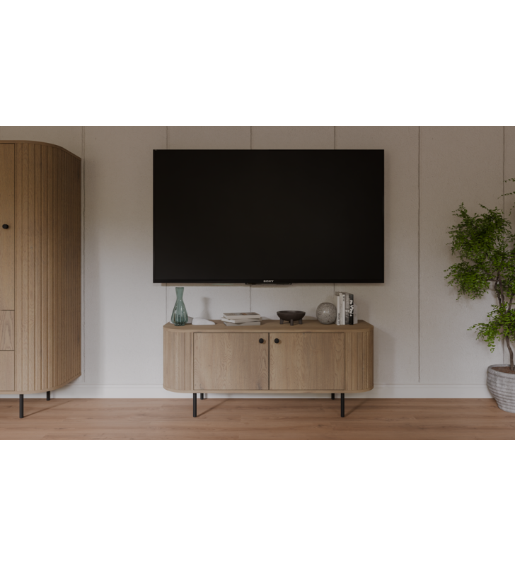 Jasnobrązowy stolik RTV stylu nowoczesnym Ovalio 302