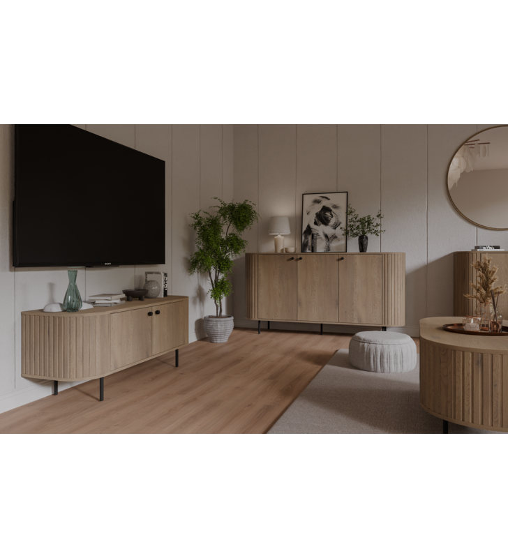 Jasnobrązowy, szeroki stolik RTV stylu nowoczesnym Ovalio 321