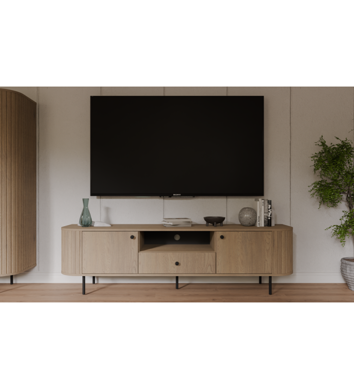 Jasnobrązowy, szeroki stolik RTV stylu nowoczesnym Ovalio 321