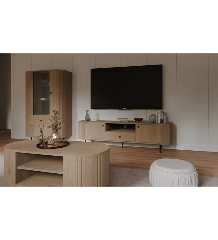 Jasnobrązowy, szeroki stolik RTV stylu nowoczesnym Ovalio 321