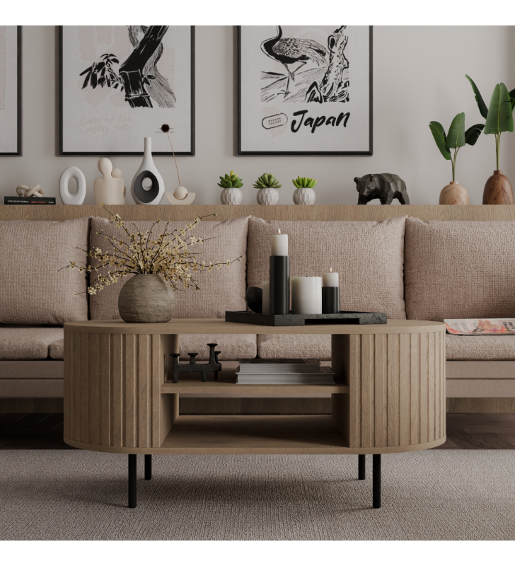 Jasnobrązowa ława w stylu nowoczesnym Ovalio 200