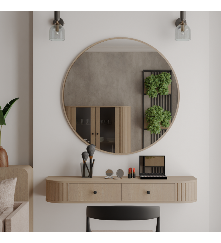 Okrągłe lustro w jasnobrązowej ramie Ovalio 701