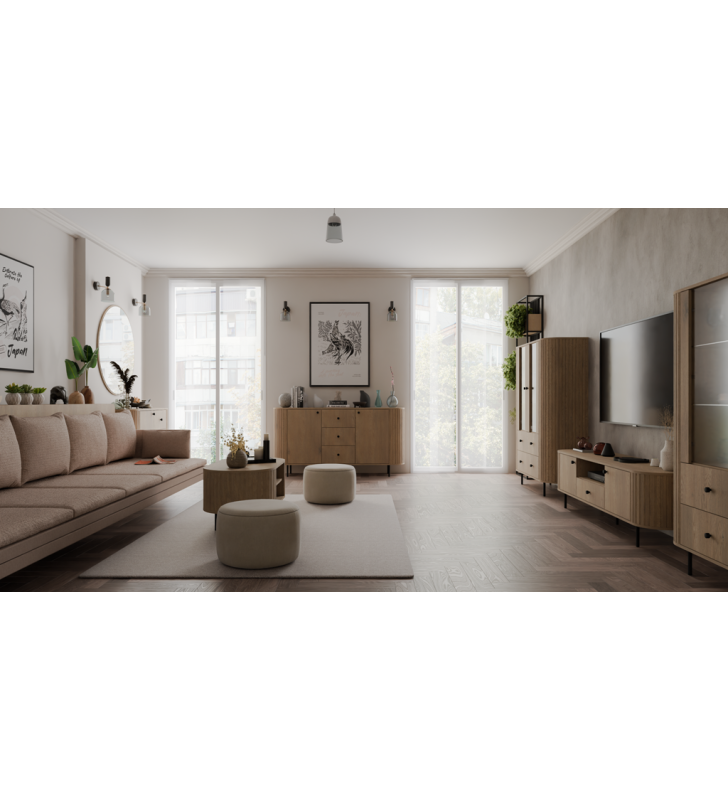 Zestaw jasnobrązowych mebli do salonu Ovalio 3