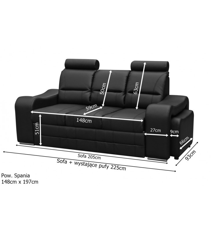 Beżowa, rozkładana sofa z pojemnikiem na pościel i dwiema pufami Wenus
