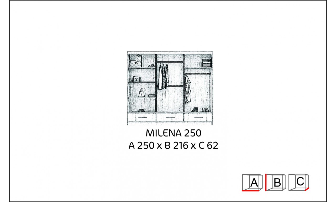 Szeroka szafa (250 cm) przesuwna z lustrem w kilku propozycjach kolorystycznych Milena 250