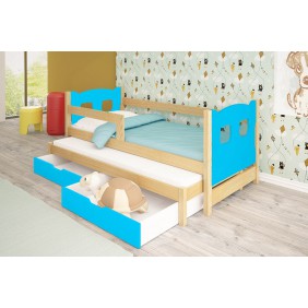 Łóżko podwójne, niebieskie z szufladami KMLk11nA