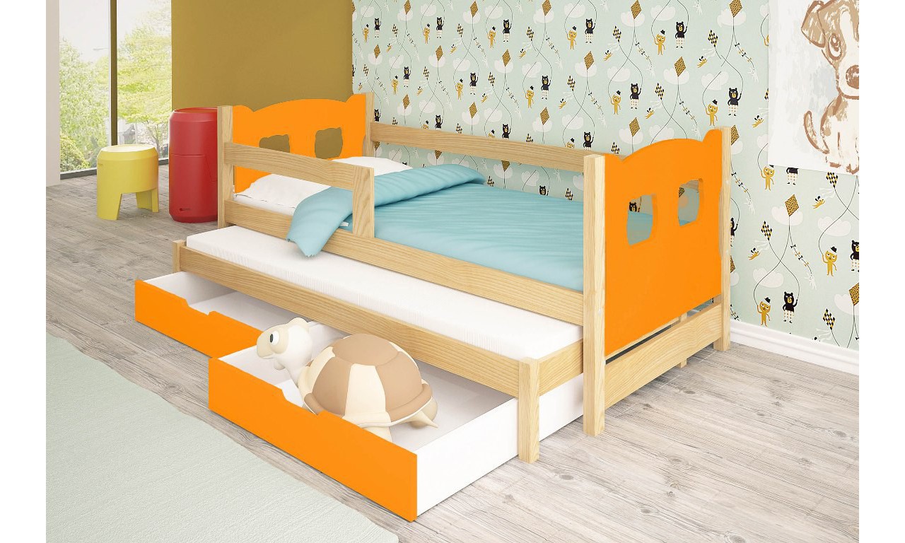 Łóżko podwójne, pomarańczowe z szufladami KMLk11pA