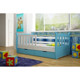 Łóżko pojedyncze niebieskie z szufladami KMLk1sm