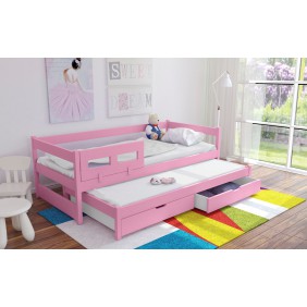 Łóżko różowe, dwuosobowe z szufladami KMLk5r