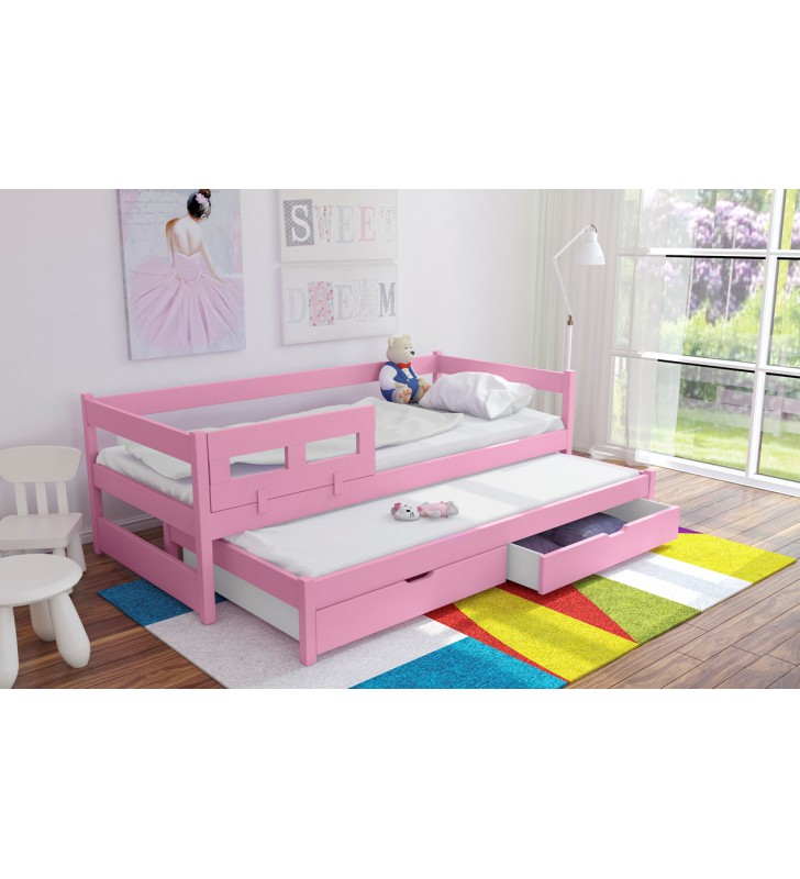 Łóżko różowe, dwuosobowe z szufladami KMLk5r