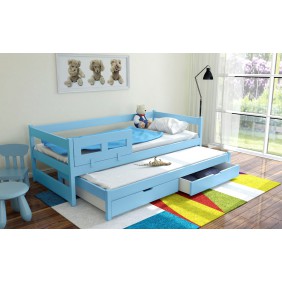 Łóżko niebieskie, dwuosobowe z szufladami KMLk5n